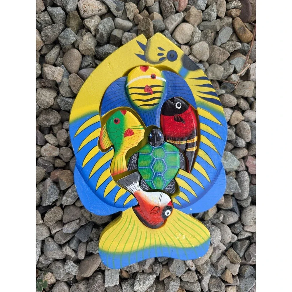 Colorful Fish Aquatic Hand Cut Painted Wooden Puzzle 5 Pieces Underwater 8